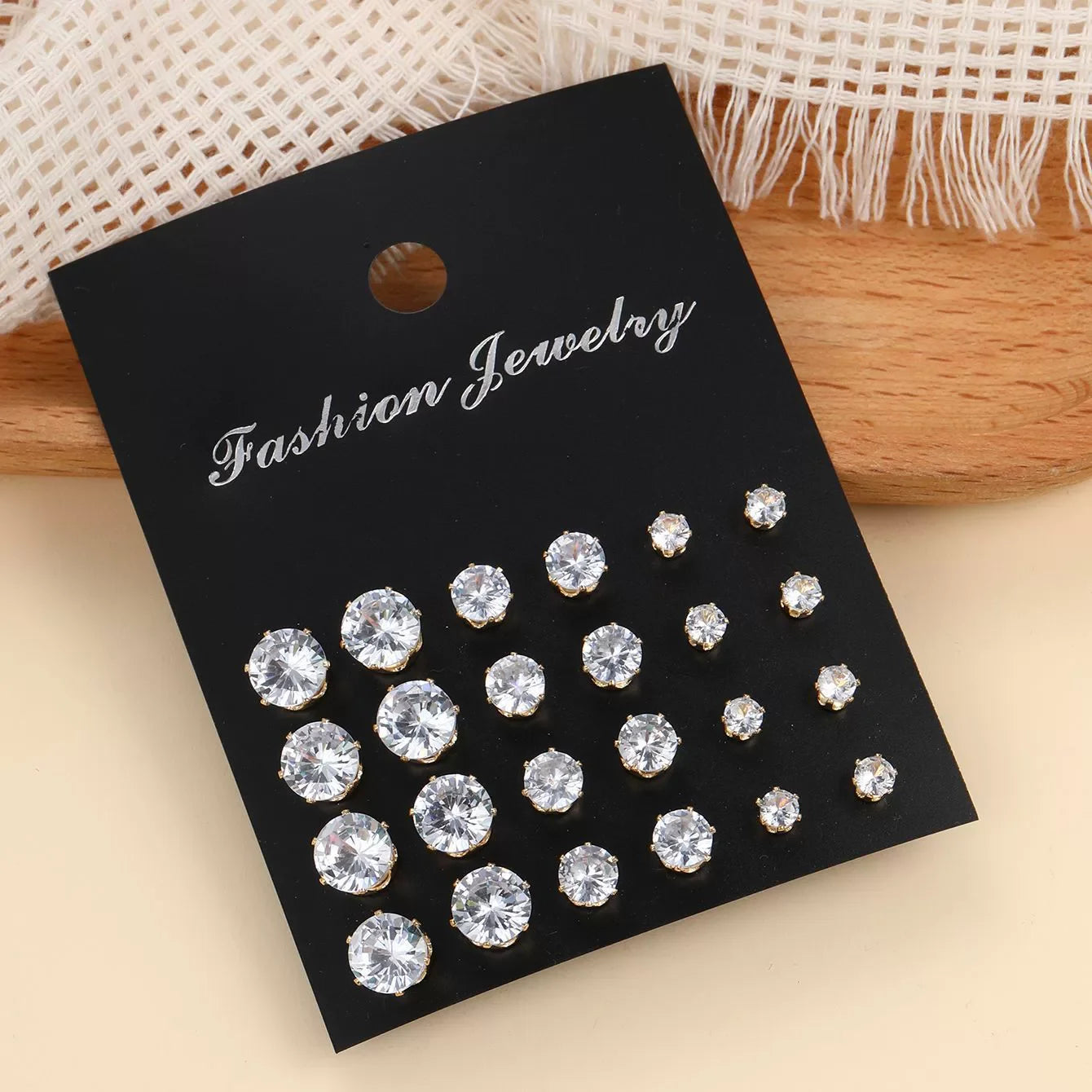 New 12 Pair Pack White Shiny Wedding Stud Earrings Set For Women Men Crystal Rhinestone Earrings