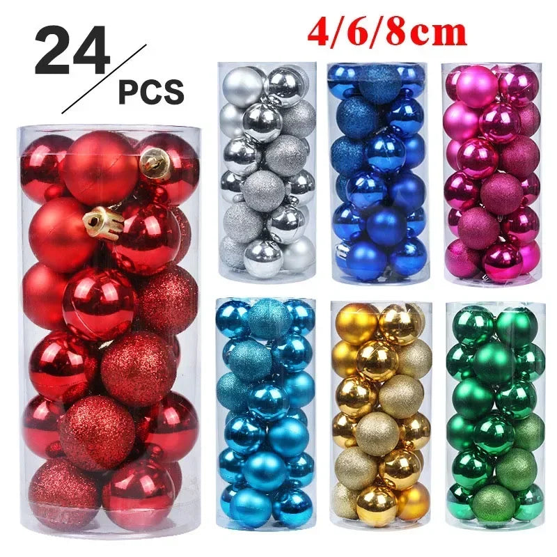 24Pcs 3/4/6CM Christmas Balls Big Ball Christmas Tree Pendant Ornaments for Party Decor 2025 New Year Navidad Gifts Accessory