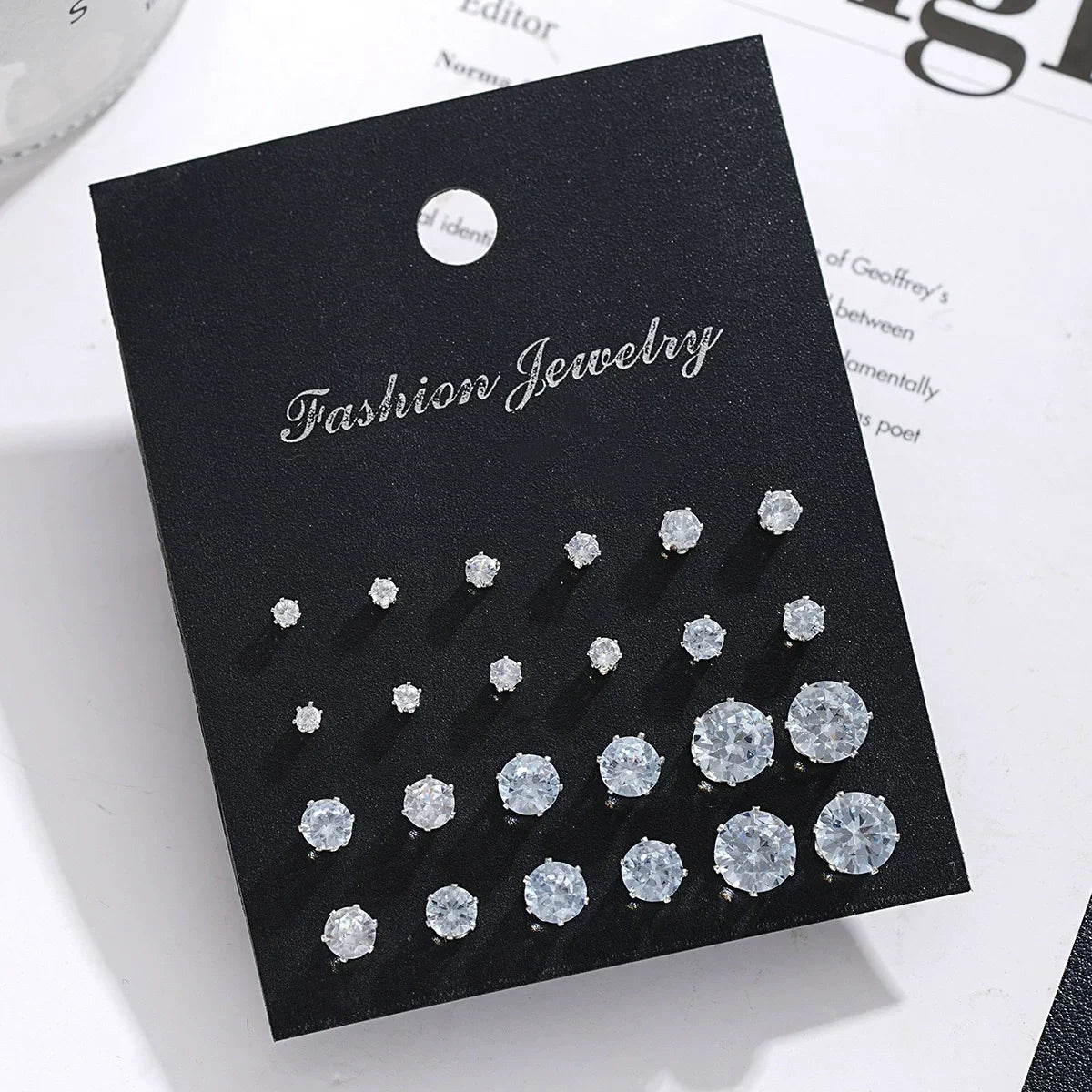 New 12 Pair Pack White Shiny Wedding Stud Earrings Set For Women Men Crystal Rhinestone Earrings